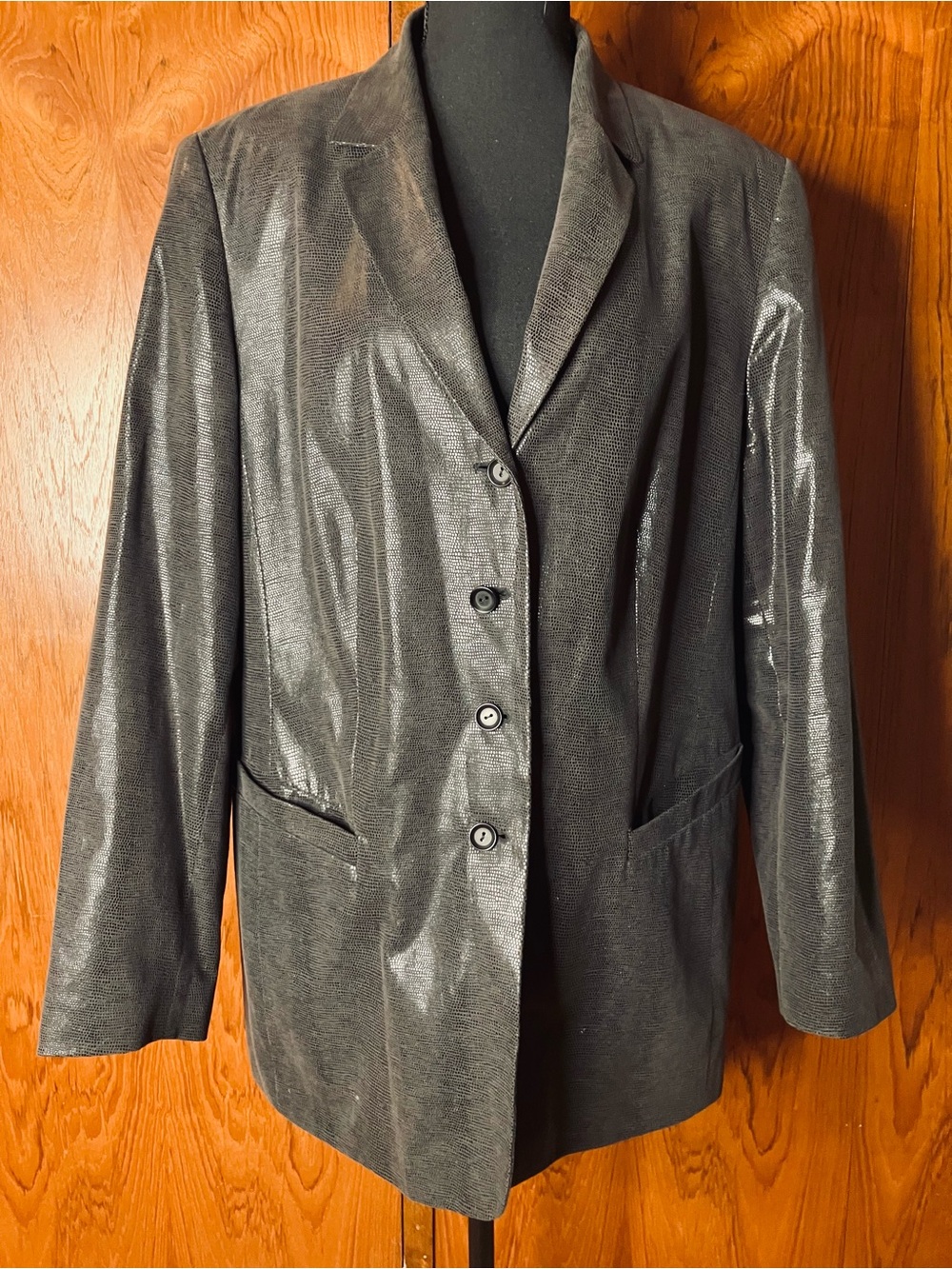 Vintage 90s Gerry Weber Faux-Lizard Textured Charcoal Blazer Jacket